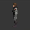 3D Sci Fi Character In Purple Uniform With Mechanical Arm Brown Hair And Sunglasses