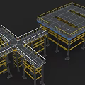 3D Model Industrial Stairs with Metal Frames Yellow Railings and Platform Structures 3d model