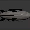 Gray Streamlined Airship 3D Model With Stabilizers Surface Stripes And Bottom Lights