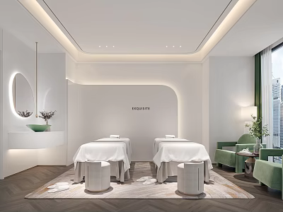 Modern SPA Treatment Room With Beds And Elegant Interior Design 3d model