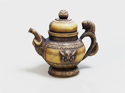 Classical Brass Teapot With Intricate Carved Patterns Decorative Handle And Lid Finial 3d model