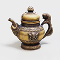 Classical Brass Teapot With Intricate Carved Patterns Decorative Handle And Lid Finial