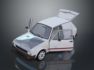 White Classic Car With Open Doors Red Stripe And Sporty Wheels Design 3d model
