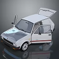 White Classic Car With Open Doors Red Stripe And Sporty Wheels Design