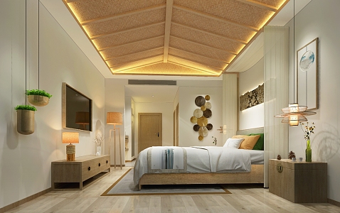 New Chinese Room Hotel Room 3d model