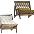 Modern Leisure Chairs With Wooden Frame Striped Cushion And Rattan Backrest