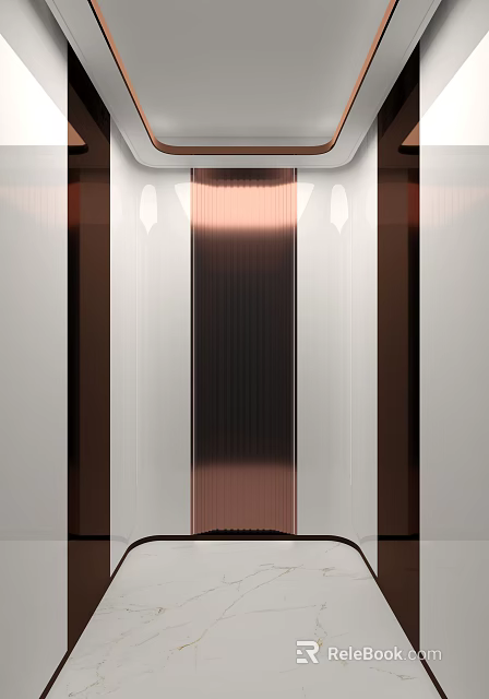 Modern Elevator Interior With Copper Vertical Panels And White Lighting Design 3d model 