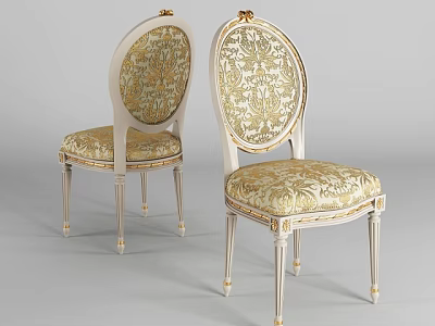 European Style Dining Chairs With Golden Patterns Brocade Upholstery And White Frame 3d model
