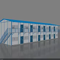 Prefabricated Industrial Workshop With Blue Roof White Walls Exterior Stairs And Balcony
