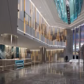 Modern Luxury Hotel Lobby With Glass Ceiling Marble Flooring And Reception Desk