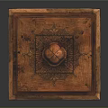 Wooden Lantern Shaped Furniture With Lattice Panels Top Knob And Intricate Patterned Glass Shade