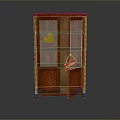 Wooden Display Cabinet With Glass Doors On Sale Tag And Yellow Rubber Duck Inside