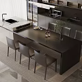 Stylish Modern Black Dining Table Set With Sleek Chairs And Minimal Decor 3d model