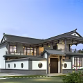Traditional Chinese Style Detached Villa With Grey Tile Roof White Walls Balcony And Green Plants