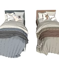 Cozy Modern Single Bed With Soft Gray Beige Quilt And Decorative Pillows