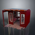 Detailed Train Compartment Interior With Red Exterior Beds Windows And Wooden Floor