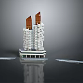Modern High Rise Building With White Exterior Red Top Structures And Base Design