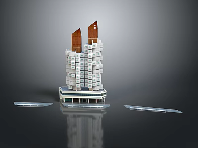 Modern High Rise Building With White Exterior Red Top Structures And Base Design 3d model
