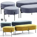 Modern Fabric Sofa Stools Round Rectangular Blue Yellow Upholstery Metal Legs 3d model