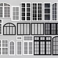 Floor to Ceiling Windows Various Design Styles with White Black Frames for Home Interior 3d model