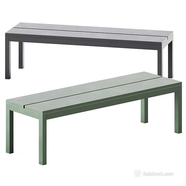 Modern Minimalist Bench In Gray And Green With Slim Metal Legs And Flat Seat 3d model 