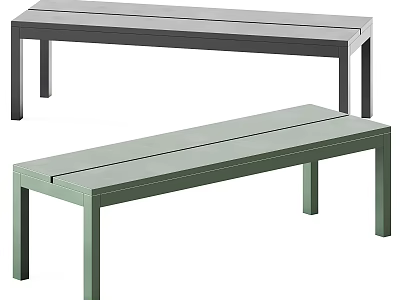 Modern Minimalist Bench In Gray And Green With Slim Metal Legs And Flat Seat 3d model