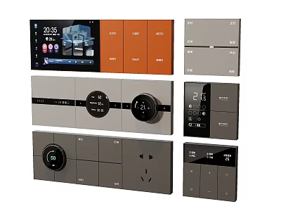Modern Smart Switch Panels With Various Colors Display Knobs Sockets And Stylish Designs 3d model