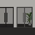 Modern Glass Double Doors With Black And Silver Frames And Potted Plant