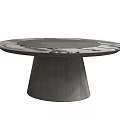 Modern Round Dining Table With Marble Pattern Top And Wooden Conical Base 3d model
