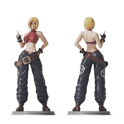 Detailed Female Sculpture Carving Front Back Views Red Crop Top Black Pants Blonde Short Hair 3d model