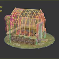Glass Greenhouse Building with Pink Accents Vines Brick Base near Hay Bales Sunflowers in Grass
