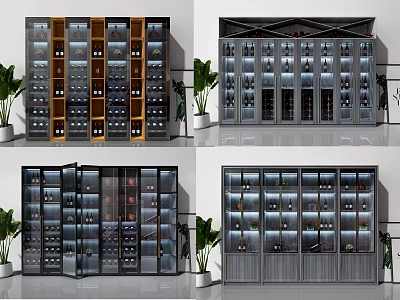 Stylish Wine Cabinet Designs With Glass Doors Wooden Metal Frames And Storage Shelves 3d model