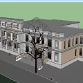 Classical Style Building Exterior Featuring Decorative Facade Stairs Windows And Tree In Front