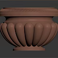 Brown Terracotta Decorative Pot With Textured Rim And Ornate Base Design