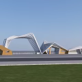 Modern Geometric Building Facade With Wood And Metal Structure Sloped Roof Lines