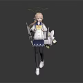 Long Pink Haired Game Character With Golden Halo School Uniform White Wings And Knee High Socks