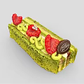 Matcha Green Dessert Cake With Strawberry Slices Green Cream Rings And Chocolate Decor