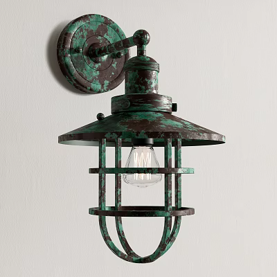 Vintage Verdigris Metal Frame Wall Lamp With Industrial Style Clear Bulb Design 3d model