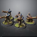 Painted Sci-Fi Warrior Miniature Figures With Weapons And Green Grass Bases