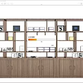 Modern Wooden Bookcase With Open Shelves And Decorative Photo Frames