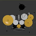 Modern Black Drum Kit with White Drumheads Cymbals and Silver Stands Displayed on Dark Background