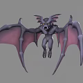3D Model of Flying Creature with Purple Pink Wings Gray Body Horns and Yellow Eyes