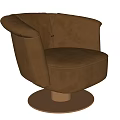 Brown Leather Accent Chair with Curved Armrests Swivel Metal Base for Modern Living Room Decor