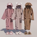 Hooded Bathrobes With Animal Ears In Pink Light Gray Brown And Matching Slippers