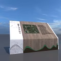 Modern Commercial Signage With Wooden Panel Marble Texture And Green Wave Base For Map