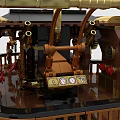 Building Blocks Steampunk Ship Model with Wheels Flags Gears and Wooden Deck Railing