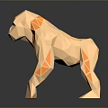 Low Poly Golden Gorilla Sculpture With Geometric Design On Reflective Surface