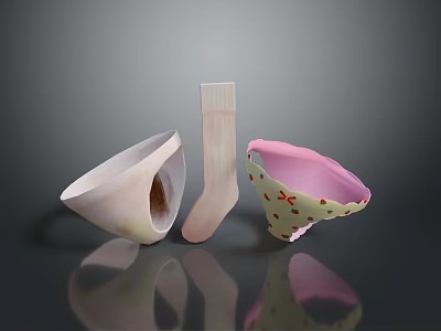 Women's Fashion Bra And Sock Collection With Beige Pink Floral Designs 3d model