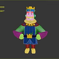 Game Movie Character Cartoon King With Crown Blue White Outfit Golden Badge Hands On Hips