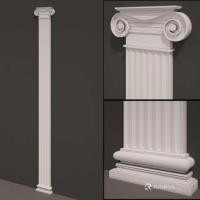 White Classical Roman Column Design With Fluted Shaft And Voluted Capital 3d model 